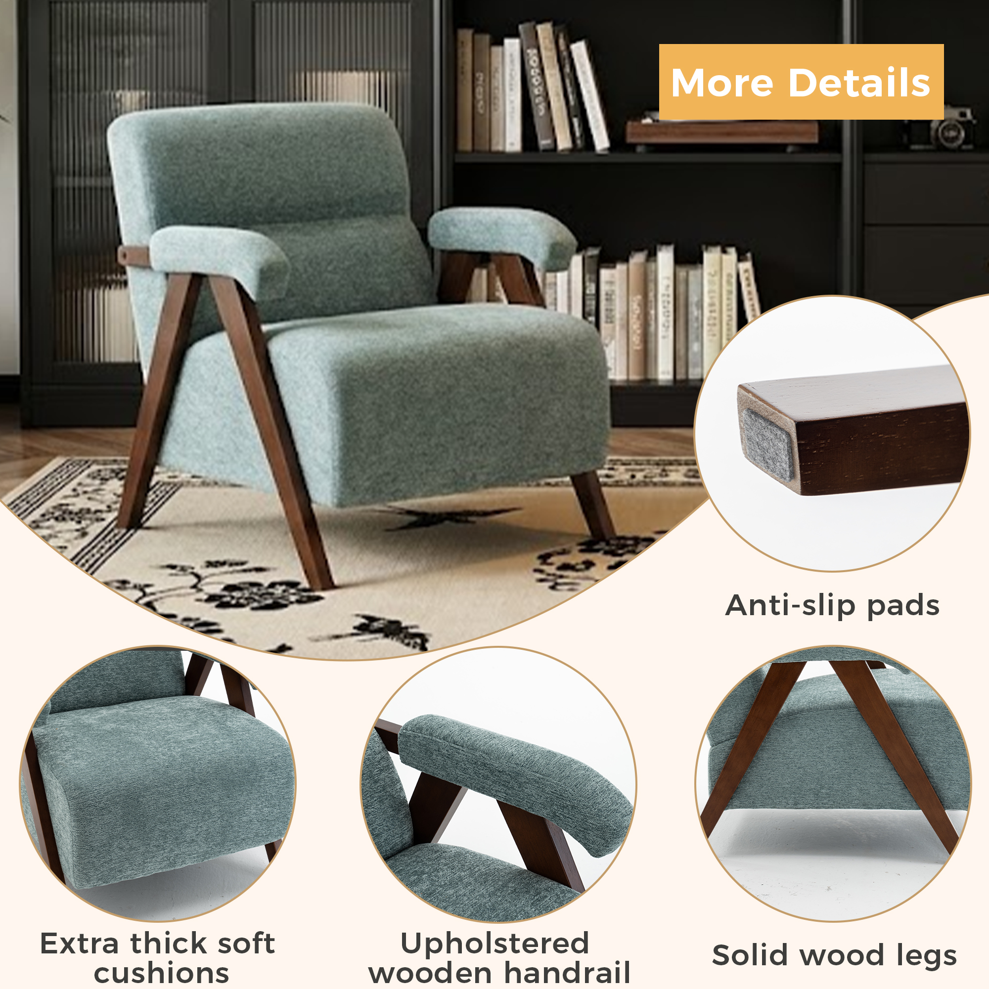 Green Solid Wood Tufted Accent Chair - Nora Lane Home furniture - Solid wood, Upholstered - 27.17 x 23.43 x 12.99 in