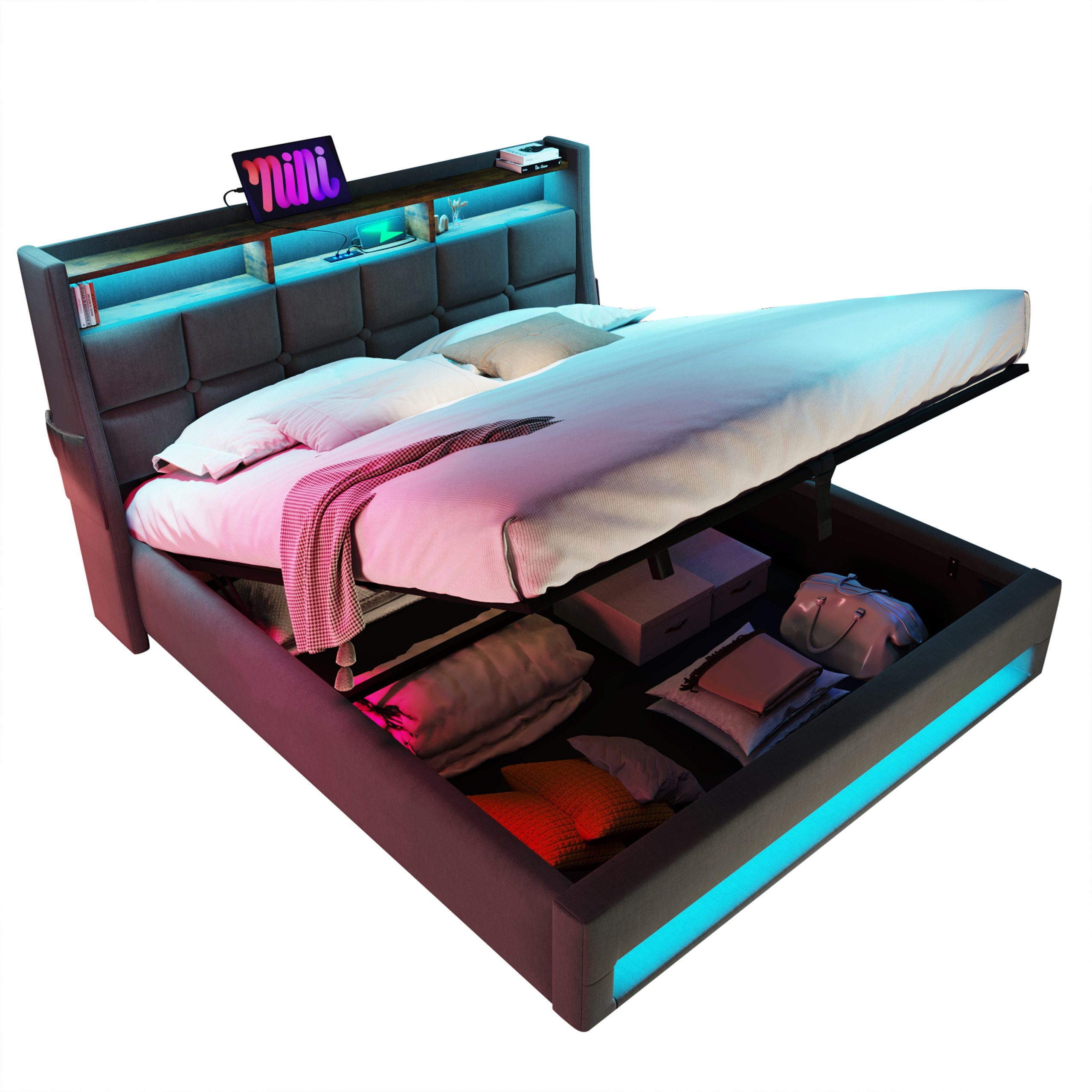 Gray Storage Beds Frames & Bases - Nora Lane Home furniture - Upholstered