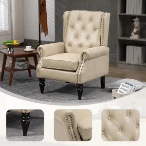 Camel Faux Leather Modern Armchair
