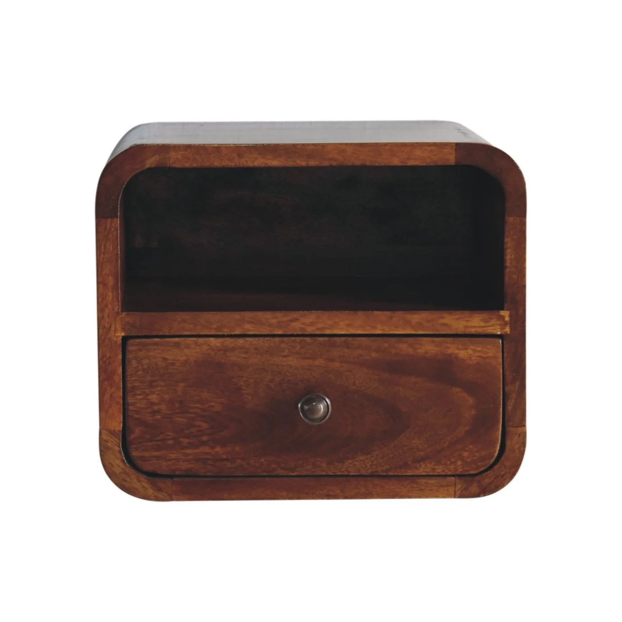 Brown Solid Wood Wall-Mounted Nightstand with 1 Drawer and Open Shelf - Image 2