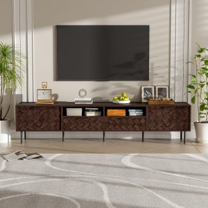 Brown Storage TV Stand - Nora Lane Home furniture - Metal accent - 64.57 x 19.84 x 5.71 in