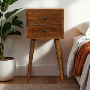 Chestnut Solid Wood Contemporary Nightstand with 2 Drawers