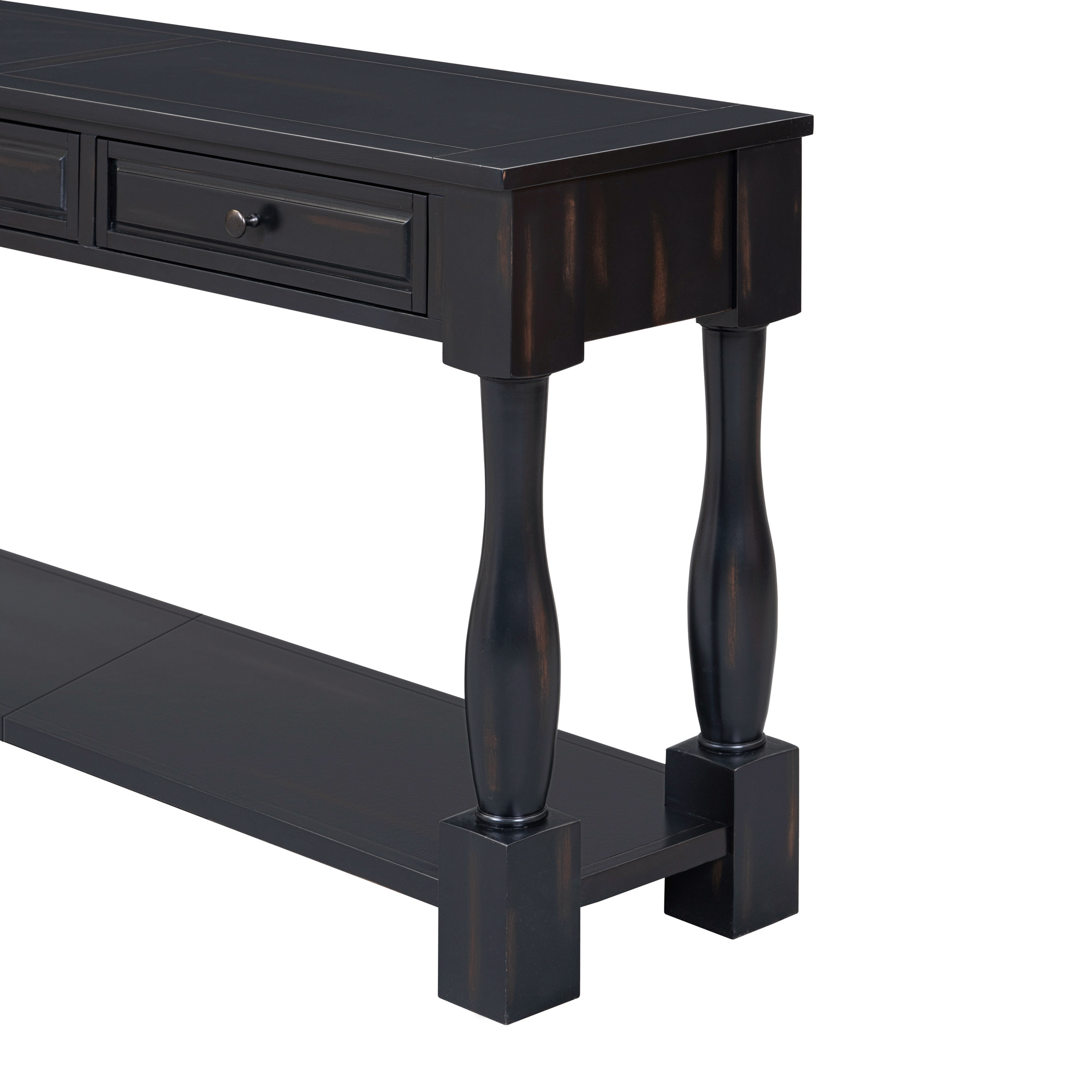 Brown Storage Console Table - Nora Lane Home furniture - Solid wood - 66.14 x 17.72 x 12.4 in
