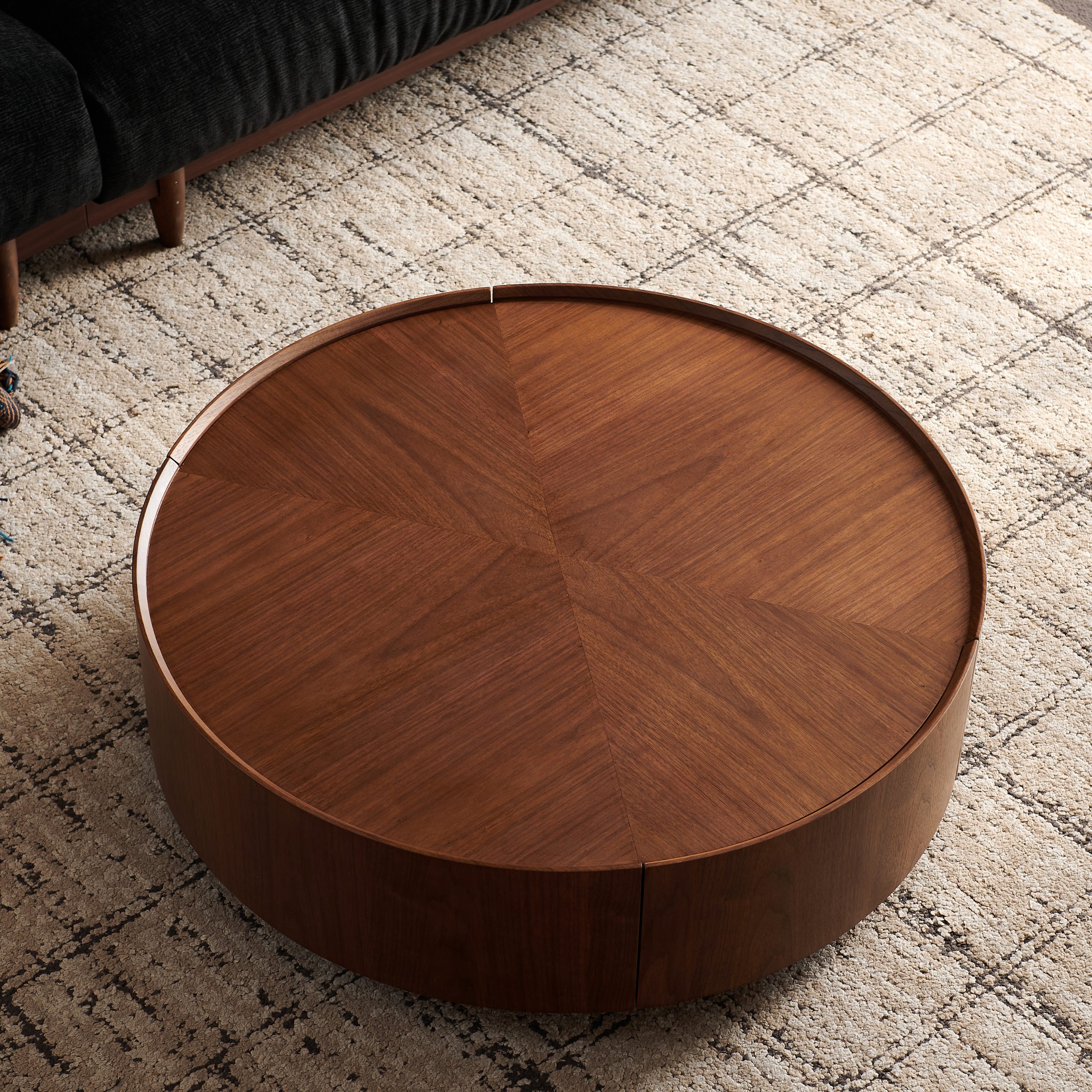 Walnut Coffee Table - Nora Lane Home furniture - Walnut finish, Metal accent - 37.79 x 37.79 x 13.78 in
