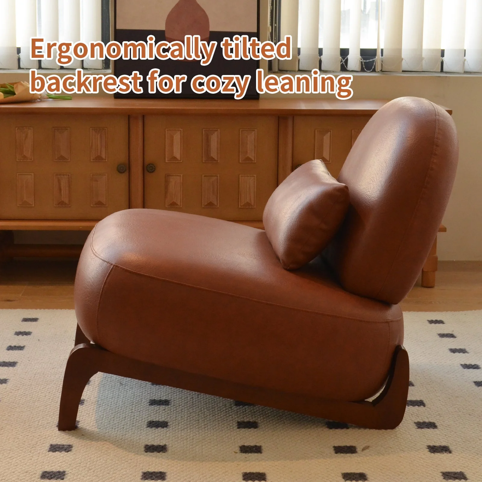 Brown Faux Leather Modern Accent Chair - Image 4