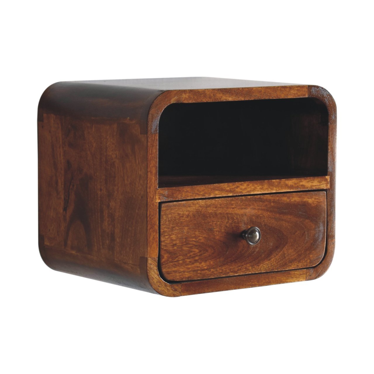 Brown Solid Wood Wall-Mounted Nightstand with 1 Drawer and Open Shelf - Image 3