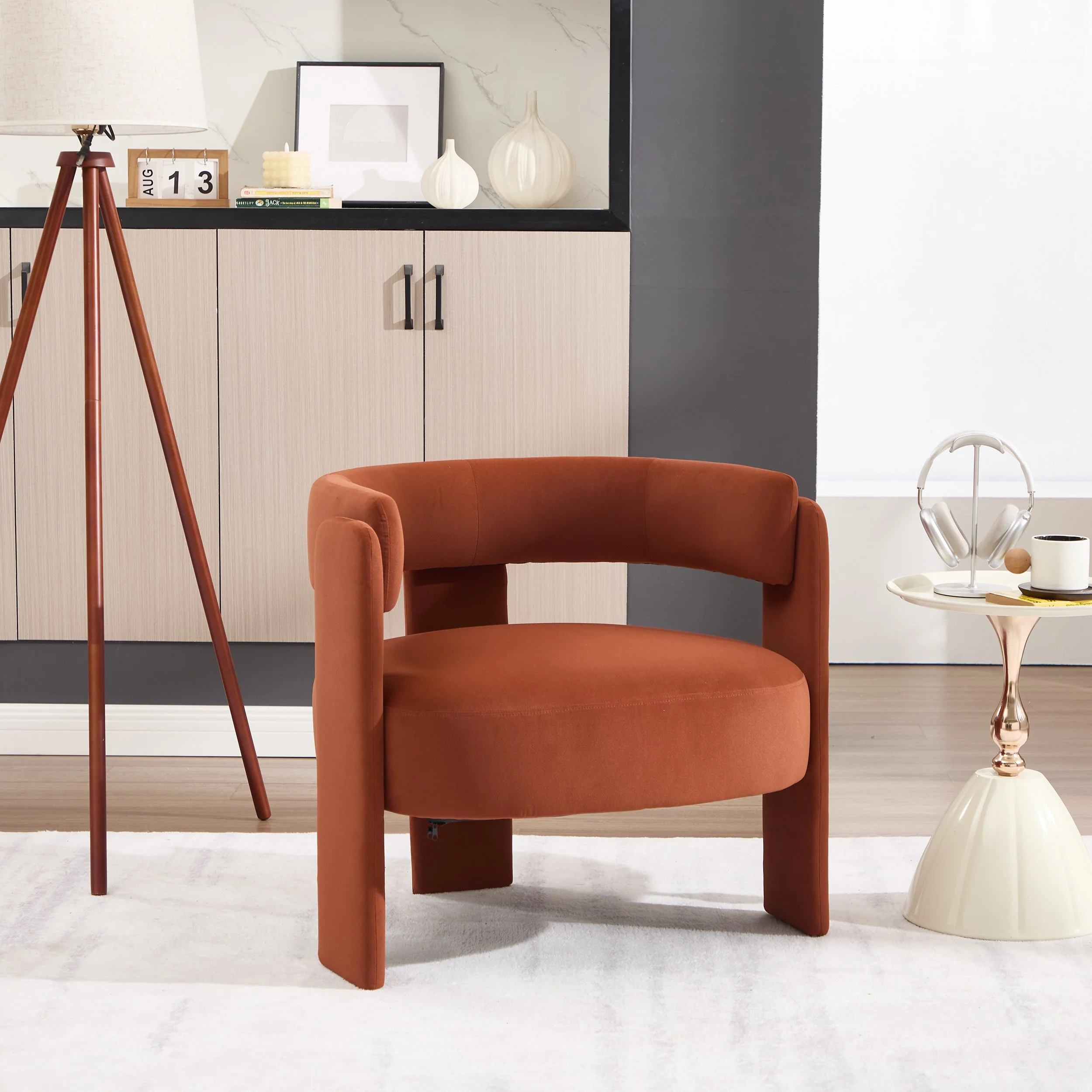 Orange Velvet Modern Sofa - Image 6