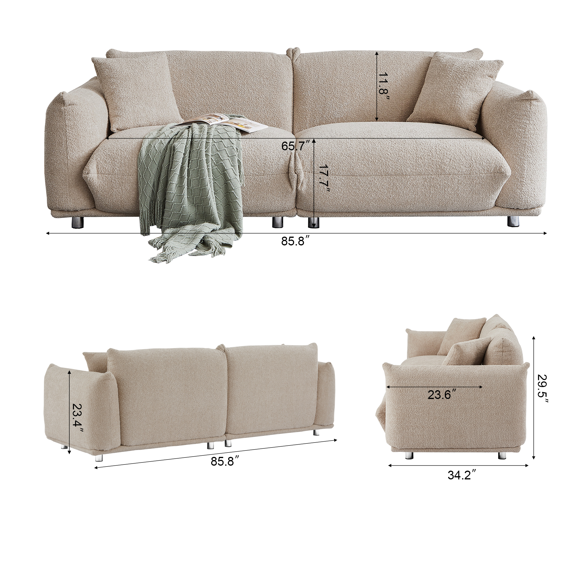 Orange Solid Wood Boucle Living Room Sofa - Nora Lane Home furniture - Solid wood, Metal accent