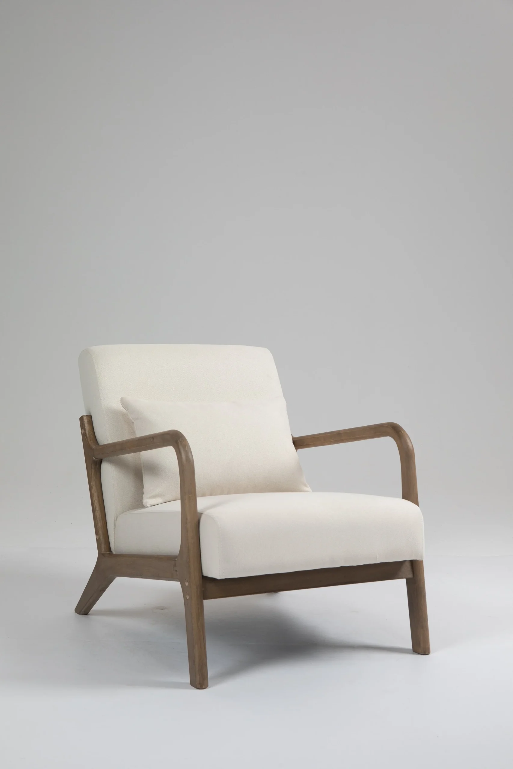 Antique White Linen Mid-century Armchair - Image 6