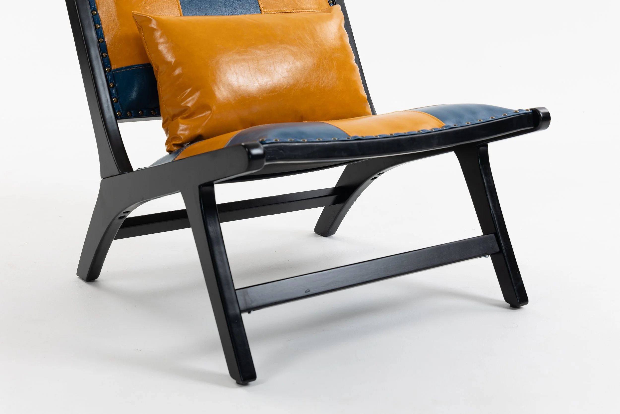 Blue and Yellow Faux Leather Mid-century Armchair - Image 6