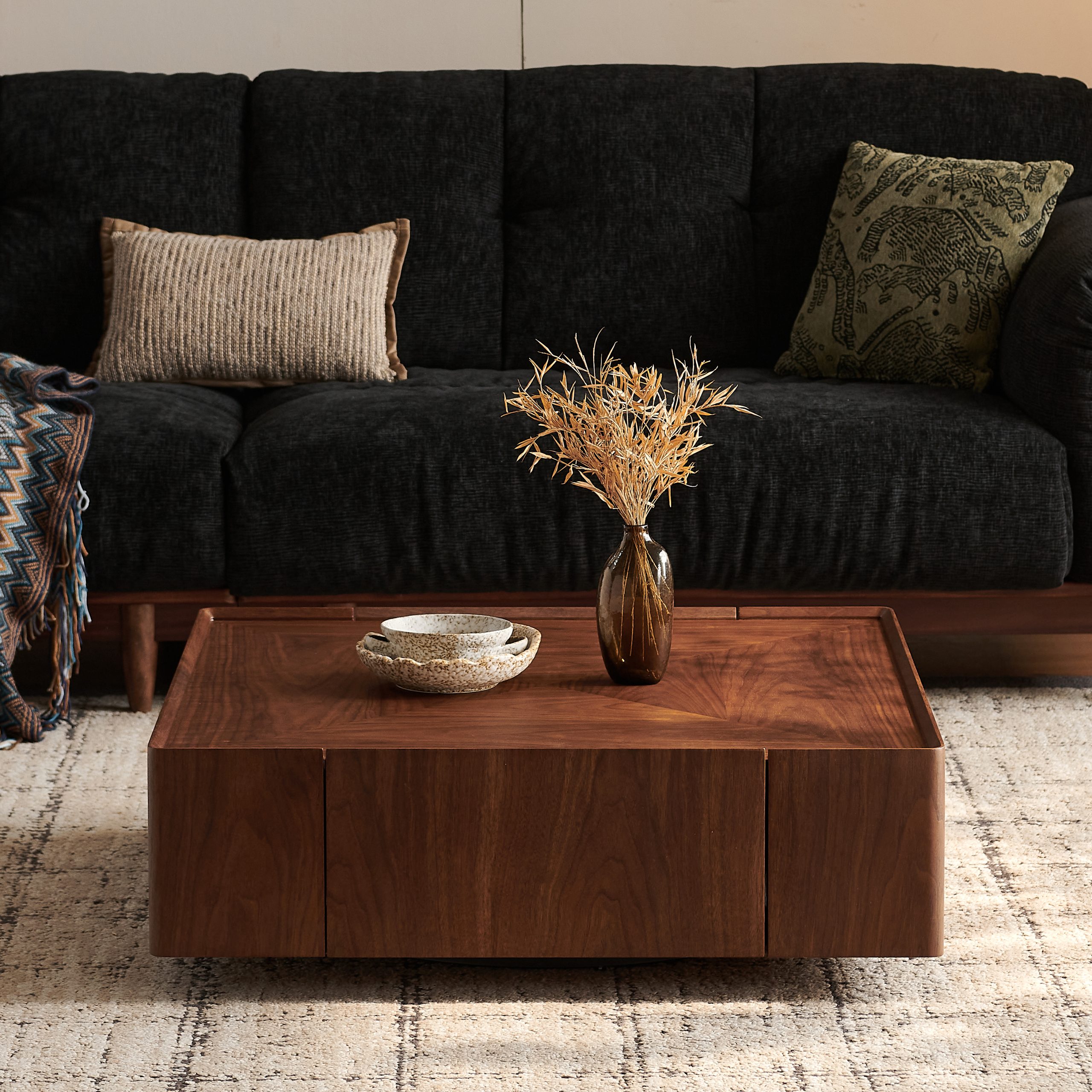 Walnut Coffee Table - Nora Lane Home furniture - Walnut finish, Metal accent - 38.58 x 38.58 x 13.78 in