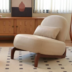 Cream Faux Leather Modern Accent Chair