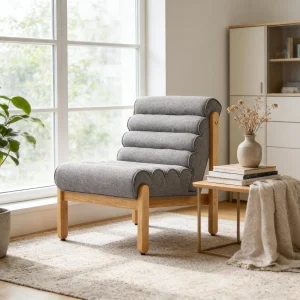 Dark Gray and Natural Solid Wood Modern Accent Chair