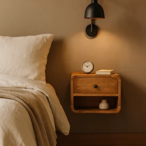 Oak Solid Wood Wall-Mounted Nightstand with 1 Drawer and Open Shelf