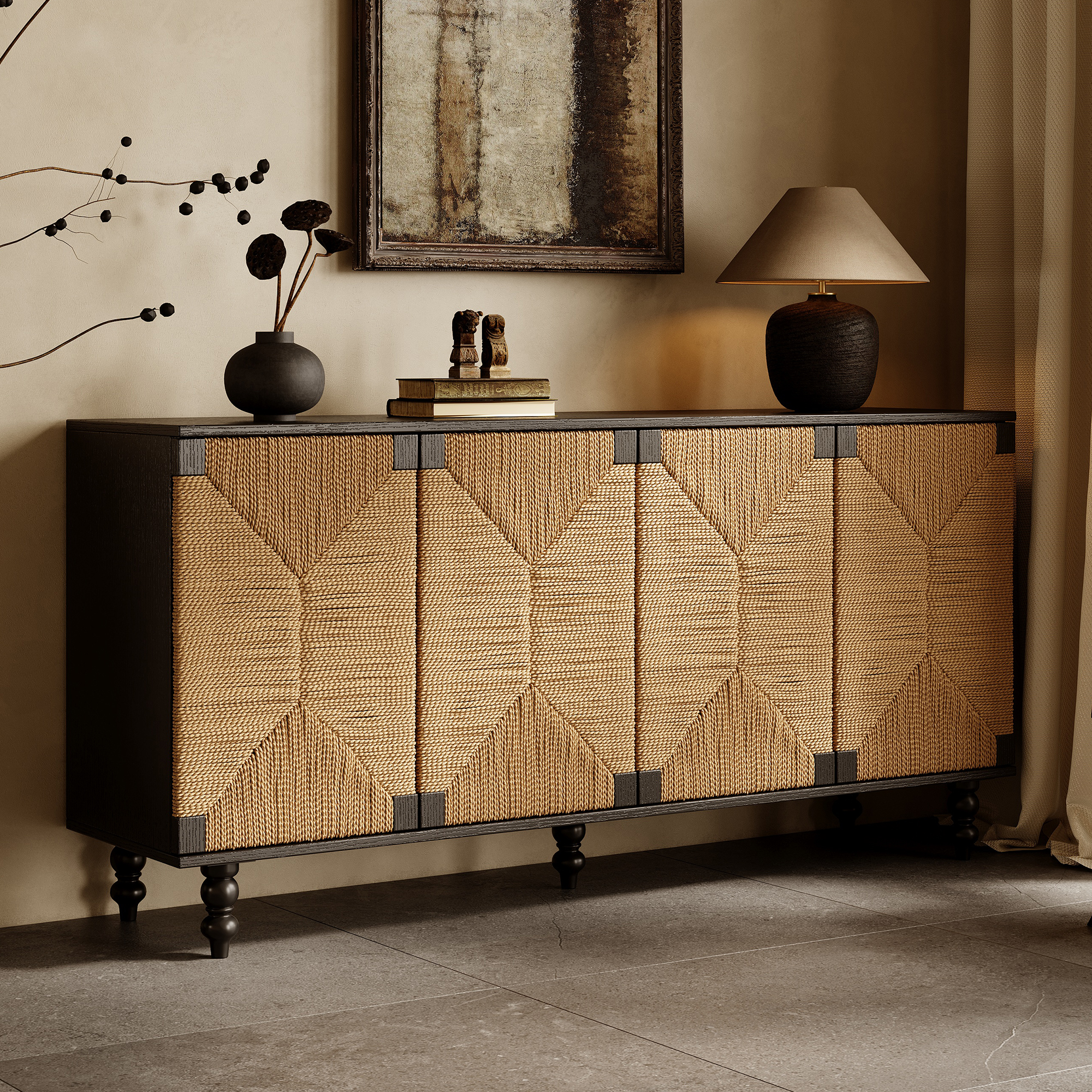Natural Wood Storage Sideboard - Nora Lane Home furniture - Solid wood - 65.4 x 18.5 x 6.7 in