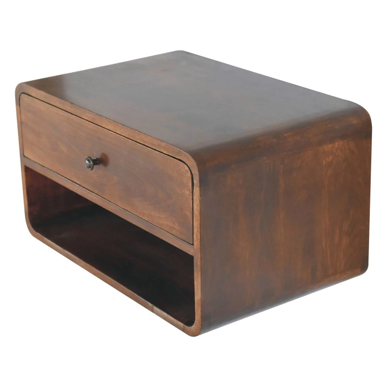 Brown Solid Wood Wall-Mounted Nightstand with 1 Drawer and Open Shelf - Image 7