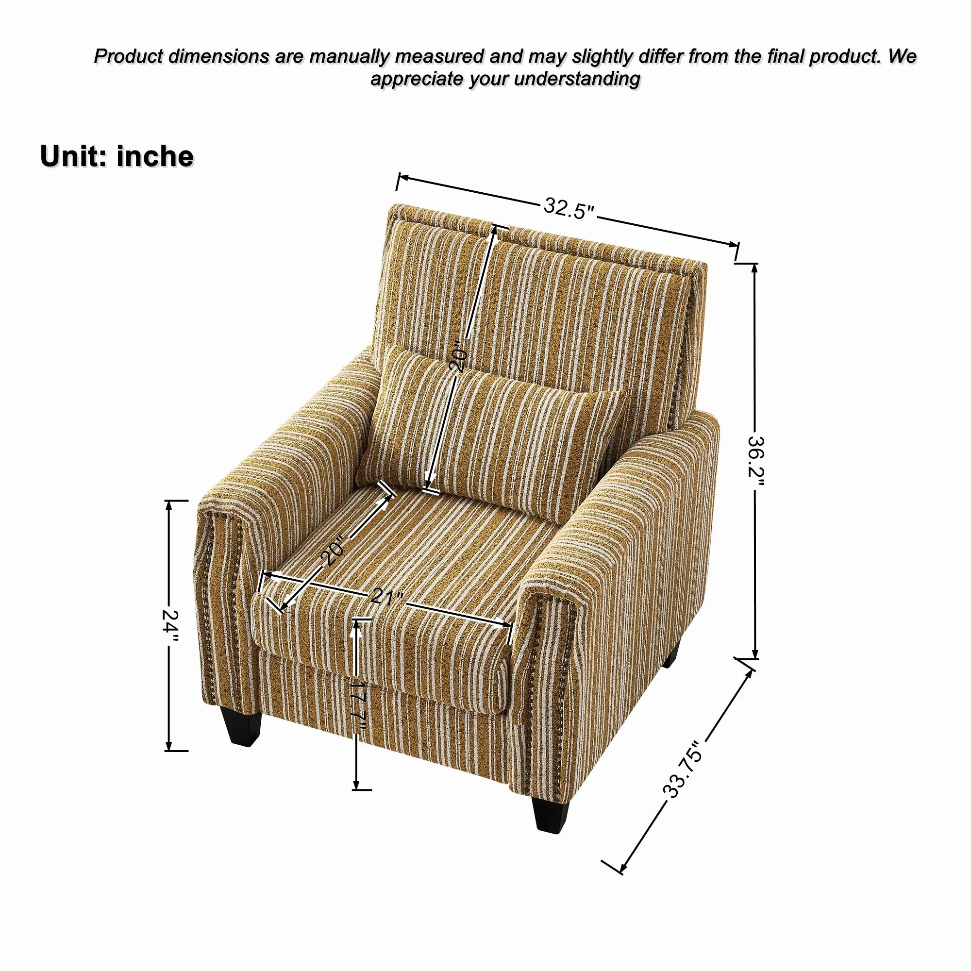 Yellow Solid Wood Modern Armchair with Nailhead Trim - Image 3
