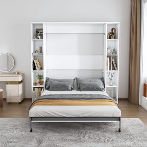 White Solid Wood Storage Wall Bed - Nora Lane Home furniture - Solid wood