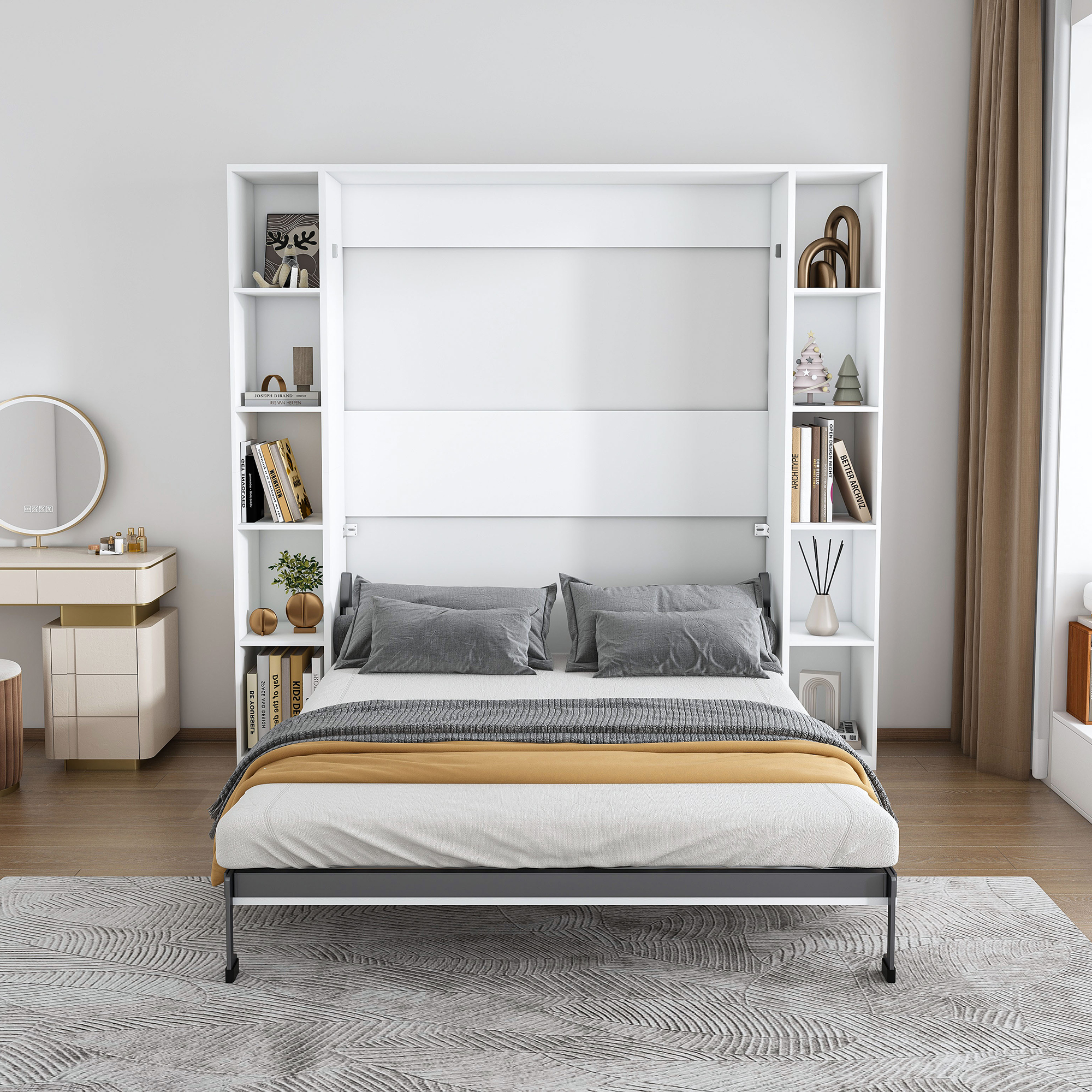 White Solid Wood Storage Wall Bed - Nora Lane Home furniture - Solid wood