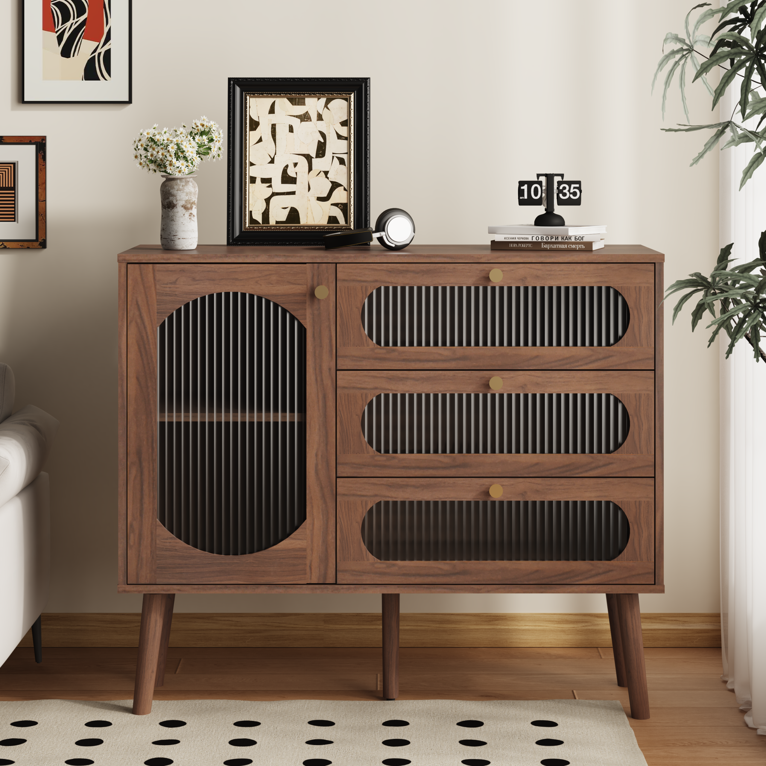 Natural Wood Storage Sideboard - Nora Lane Home furniture - Solid wood, Metal accent - 44.9 x 17.71 x 9.45 in