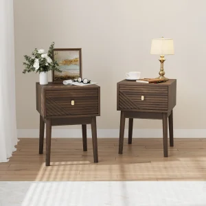 Walnut Solid Wood Modern Nightstand with 2-Piece