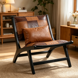 Antique Brown Faux Leather Mid-century Armchair