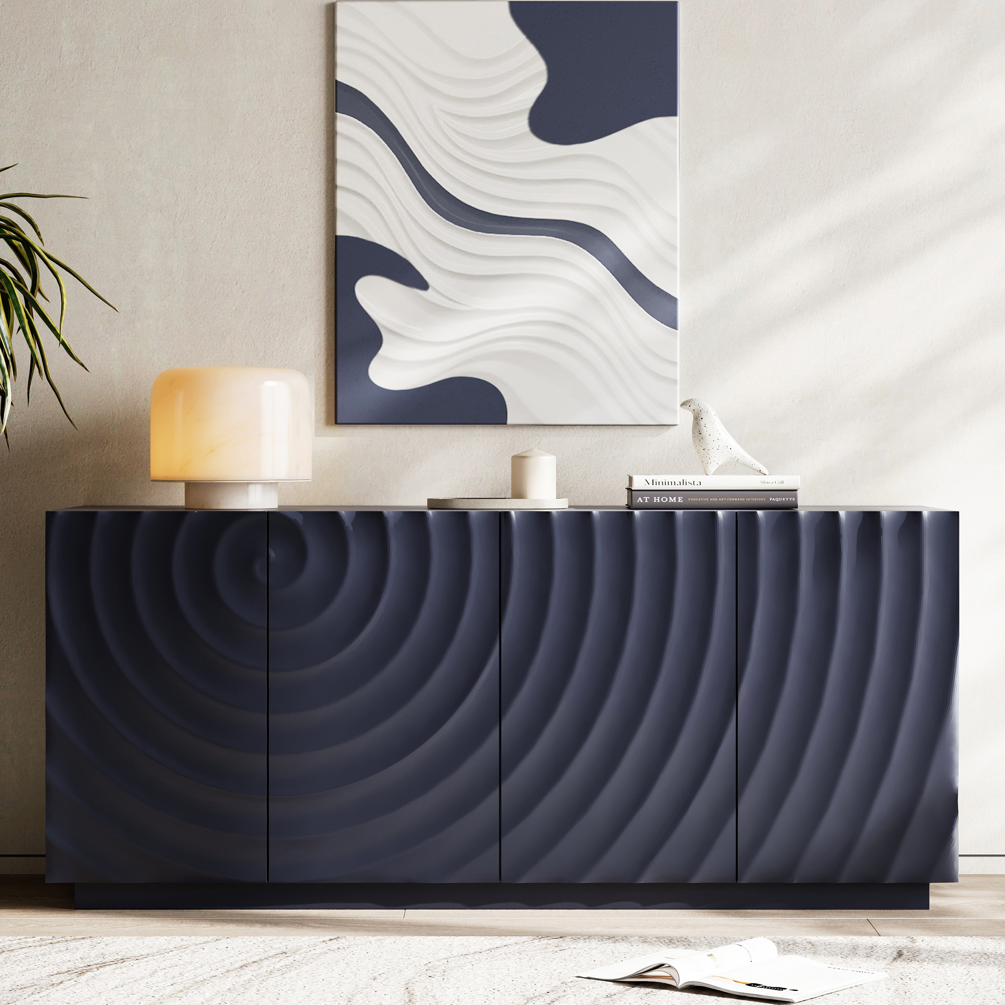 Blue Solid Wood Storage Sideboard - Nora Lane Home furniture - Solid wood - 66 x 18.9 x 7.88 in