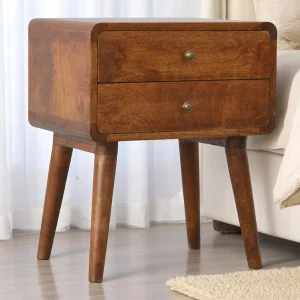 Brown Solid Wood Modern Nightstand with 2 Drawers