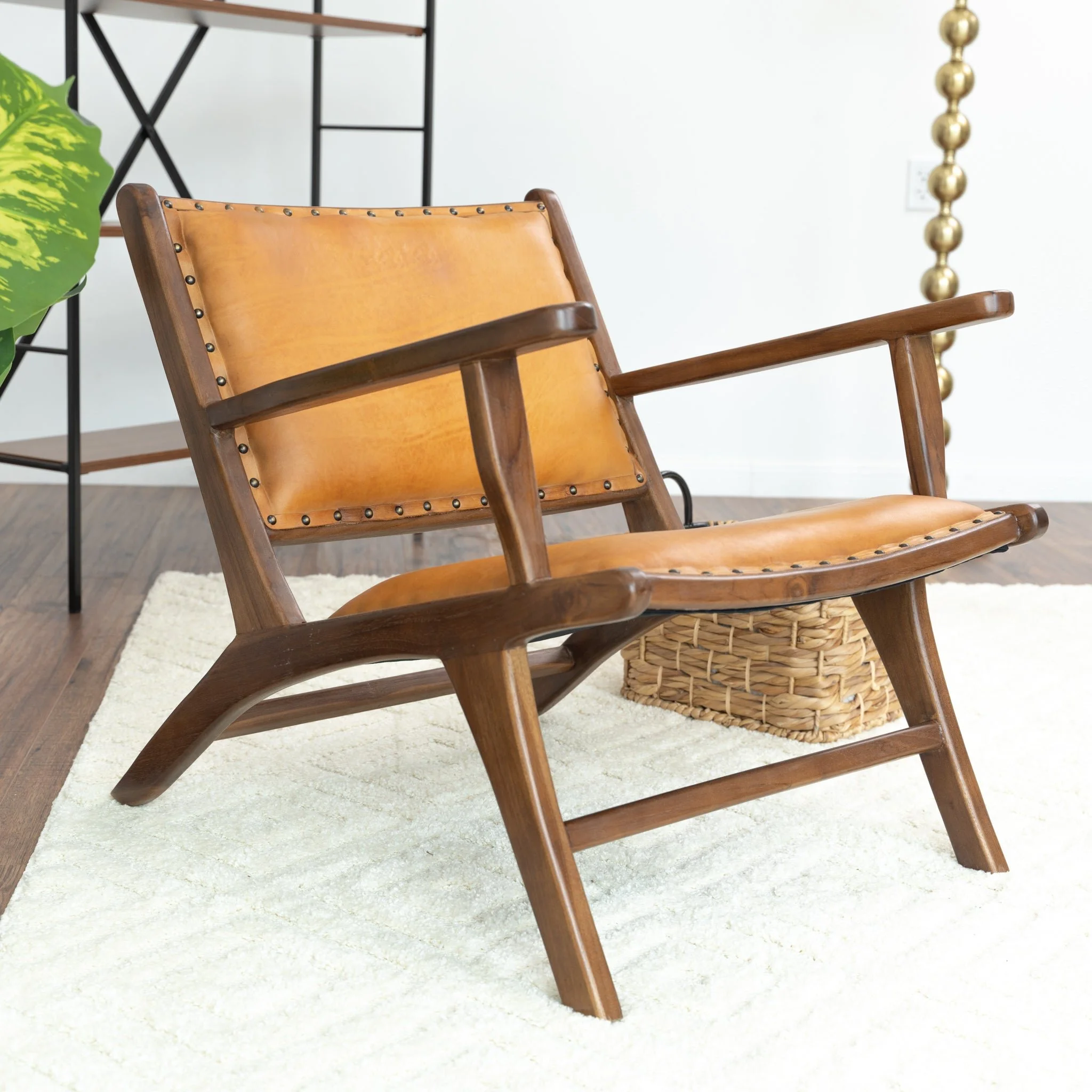 Brown and Tan Solid Wood Modern Armchair - Image 8