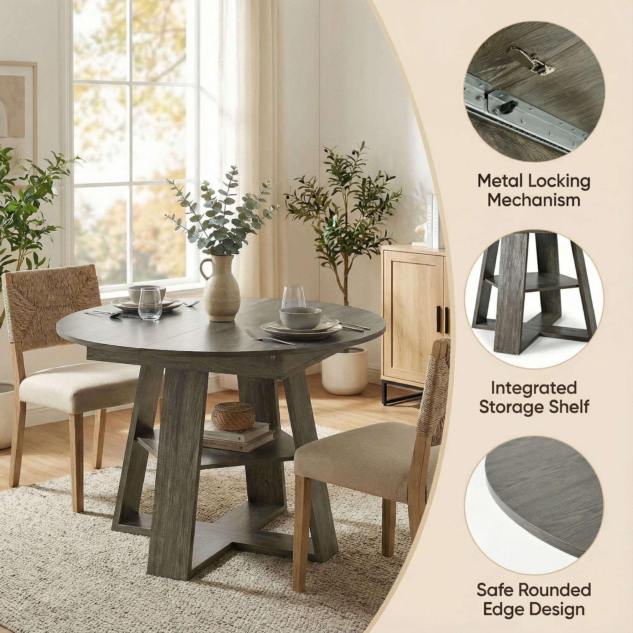 Gray Round Extendable Dining Table - Nora Lane Home furniture - 48.03 x 24.41 x 7.48 in