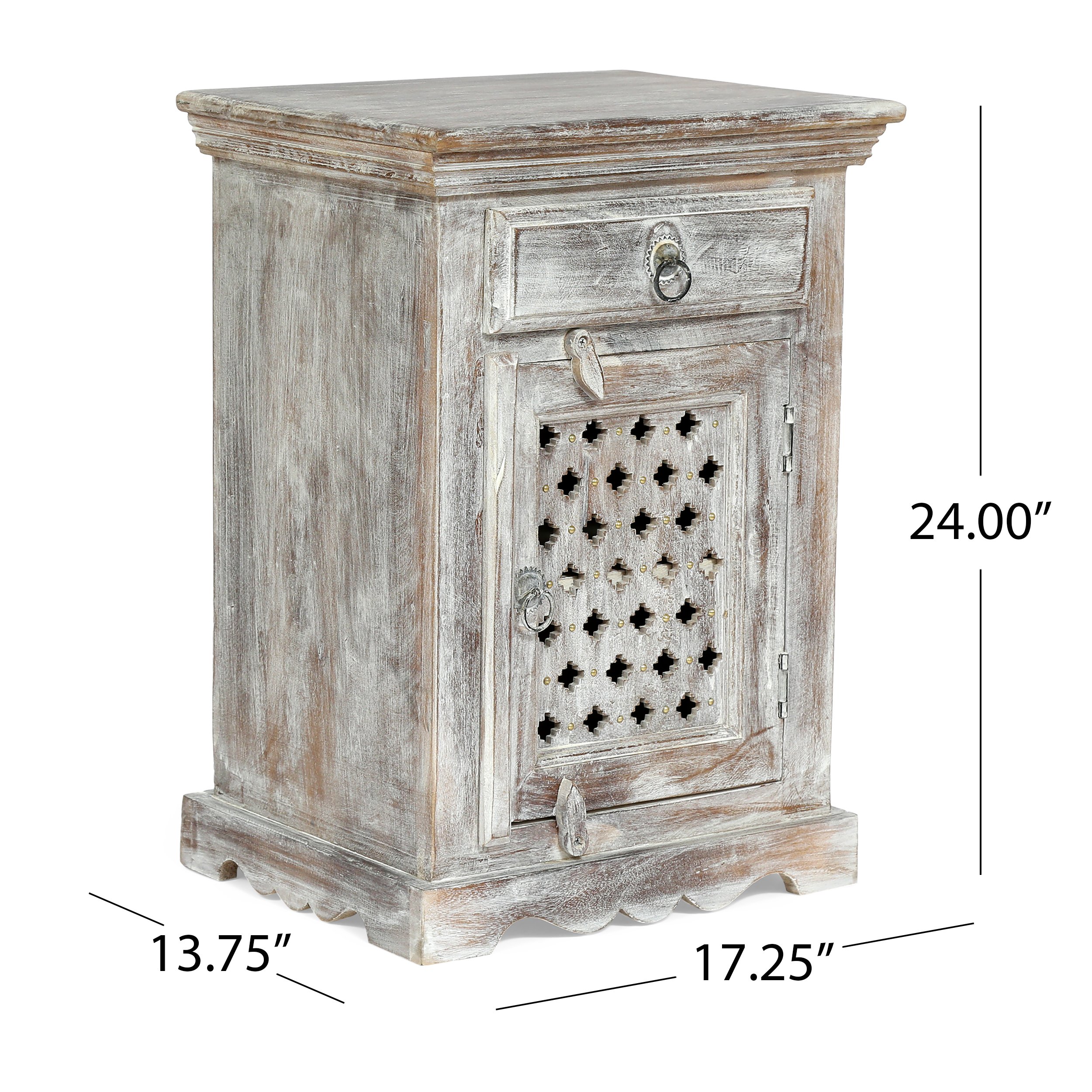 White Wood Boho Nightstand with 1 Drawer - Image 4