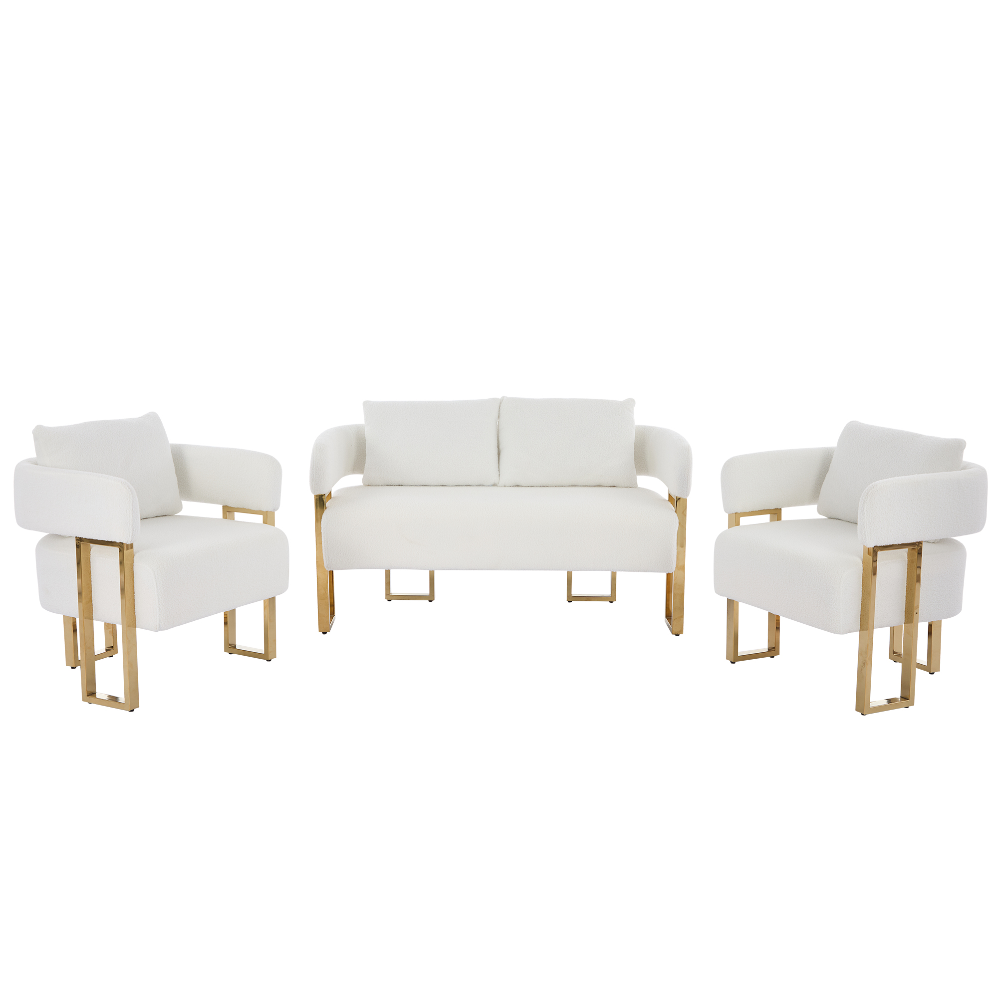 White Boucle Living Room Sofa - Nora Lane Home furniture - Metal accent, Upholstered