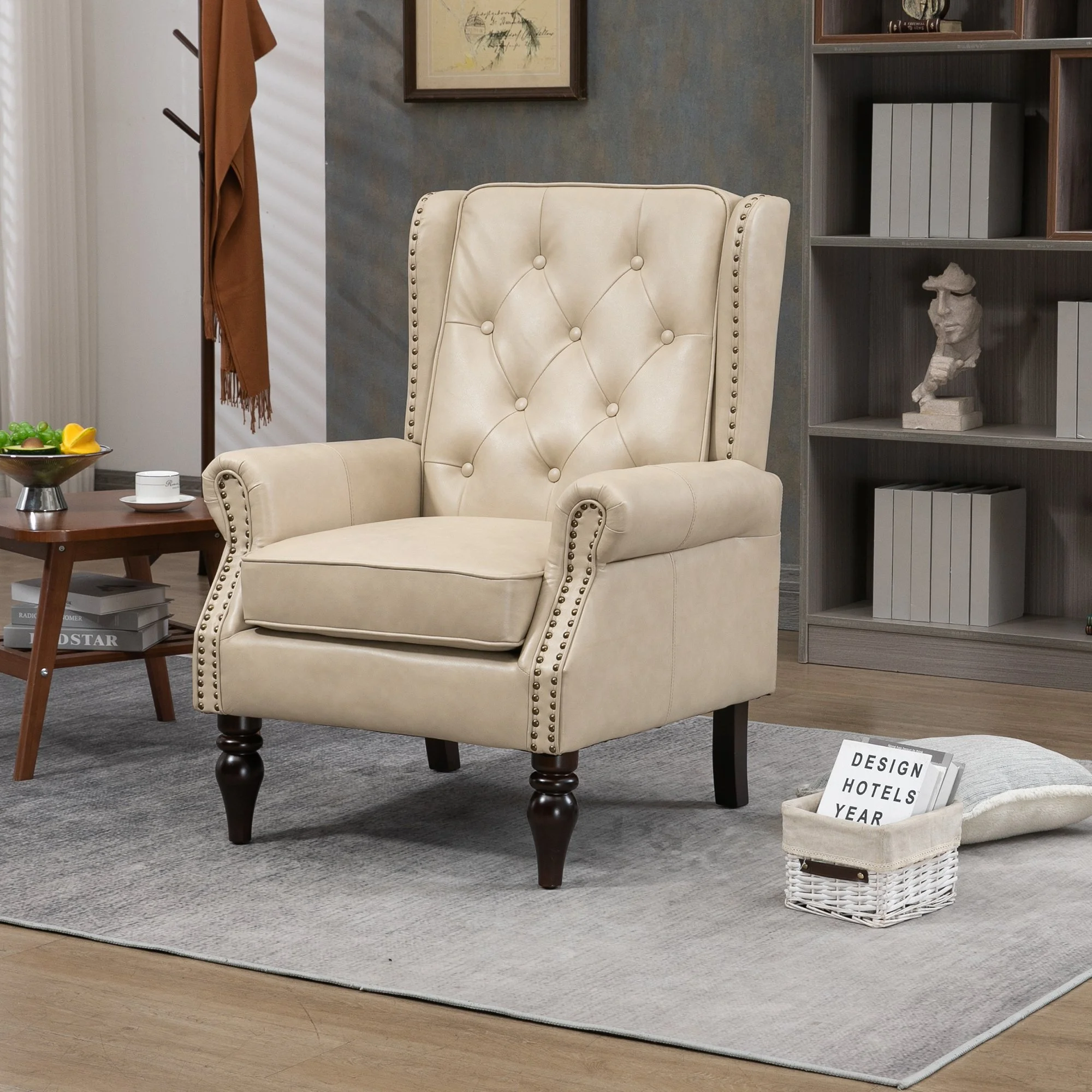 Camel Faux Leather Modern Armchair - Image 2