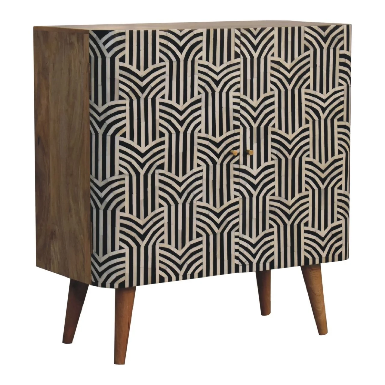Black White Solid Wood Boho Storage Cabinet - Image 3