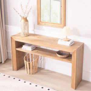 Natural Wood Storage Console Table - Nora Lane Home furniture - Solid wood - 66 x 19 x 12 in
