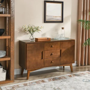 Walnut Solid Wood Mid-century Sideboard with 3 Drawers