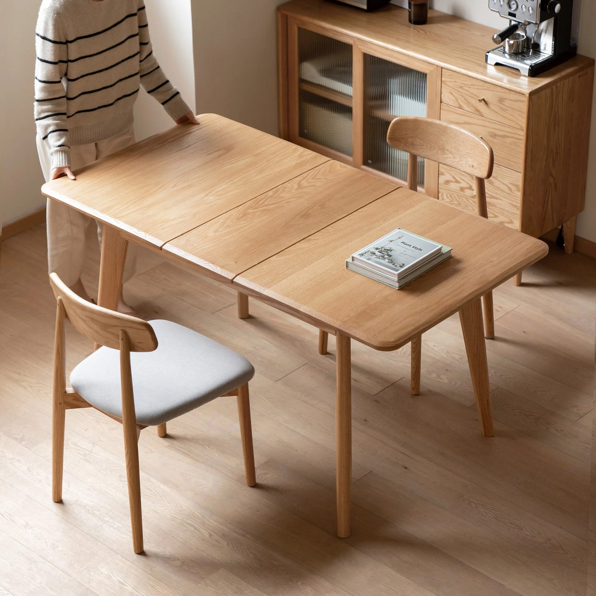 Light Oak Solid Wood Mid-century Extendable Dining Table - Image 8