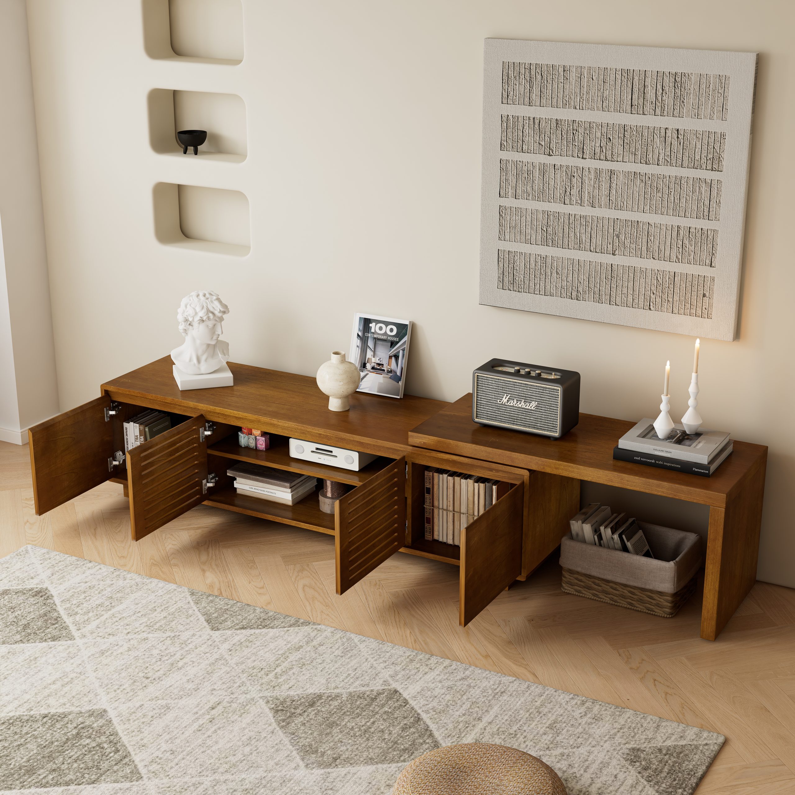 Brown Extendable Storage TV Stand - Nora Lane Home furniture - 65.48 x 19.3 x 8.33 in