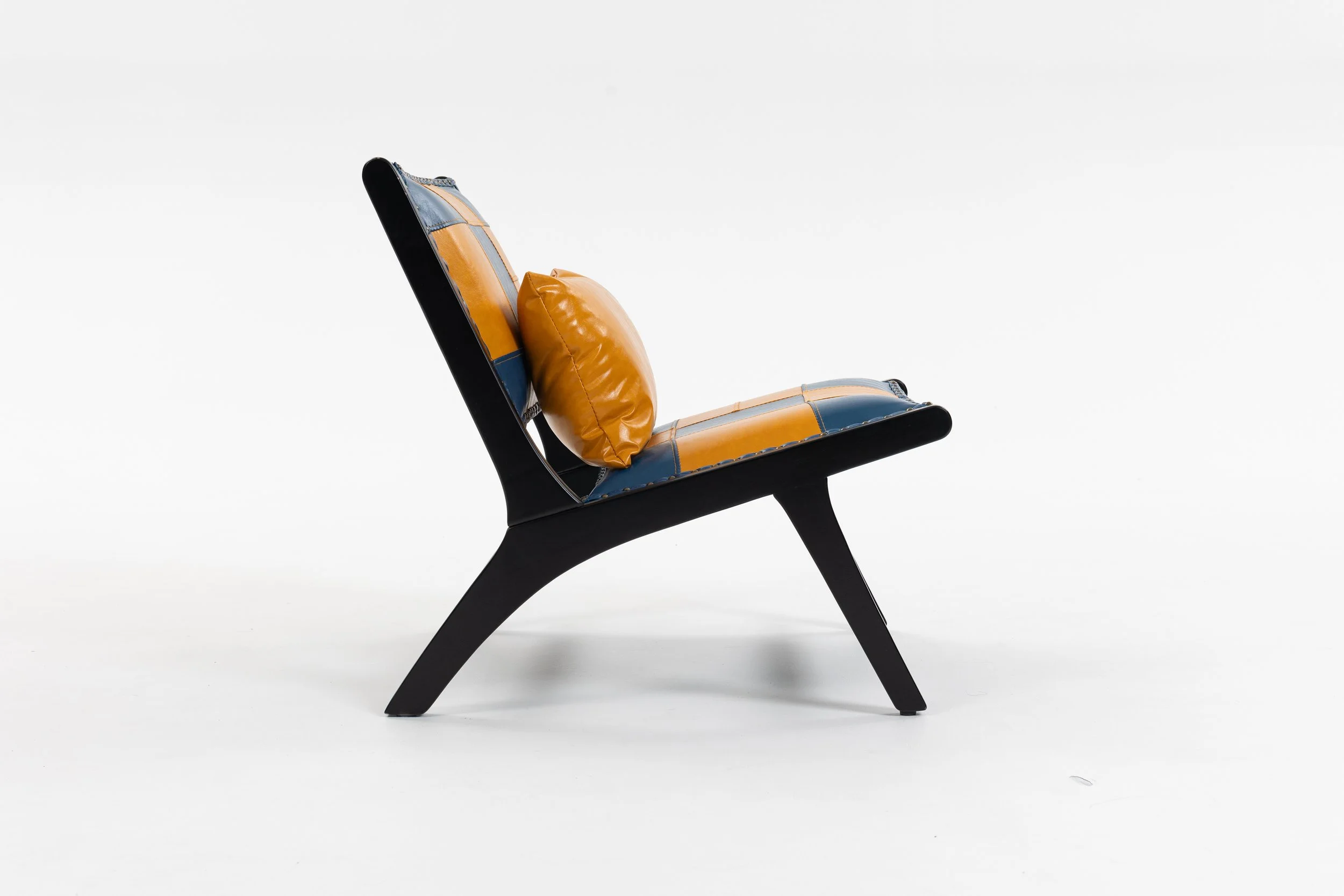 Blue and Yellow Faux Leather Mid-century Armchair - Image 5