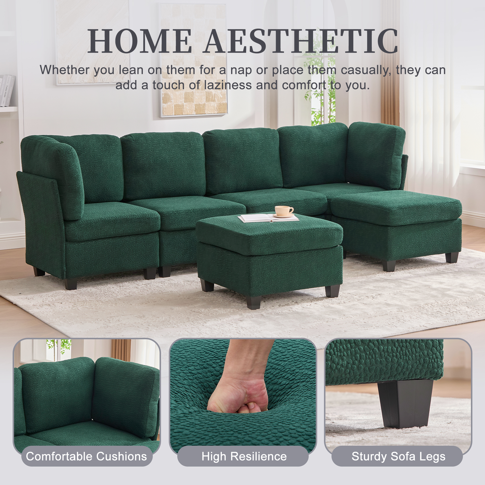 Emerald Polyester Chaise Convertible Storage Bench - Nora Lane Home furniture - Solid wood, Upholstered