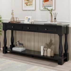 Brown Storage Console Table - Nora Lane Home furniture - Solid wood - 66.14 x 17.72 x 12.4 in
