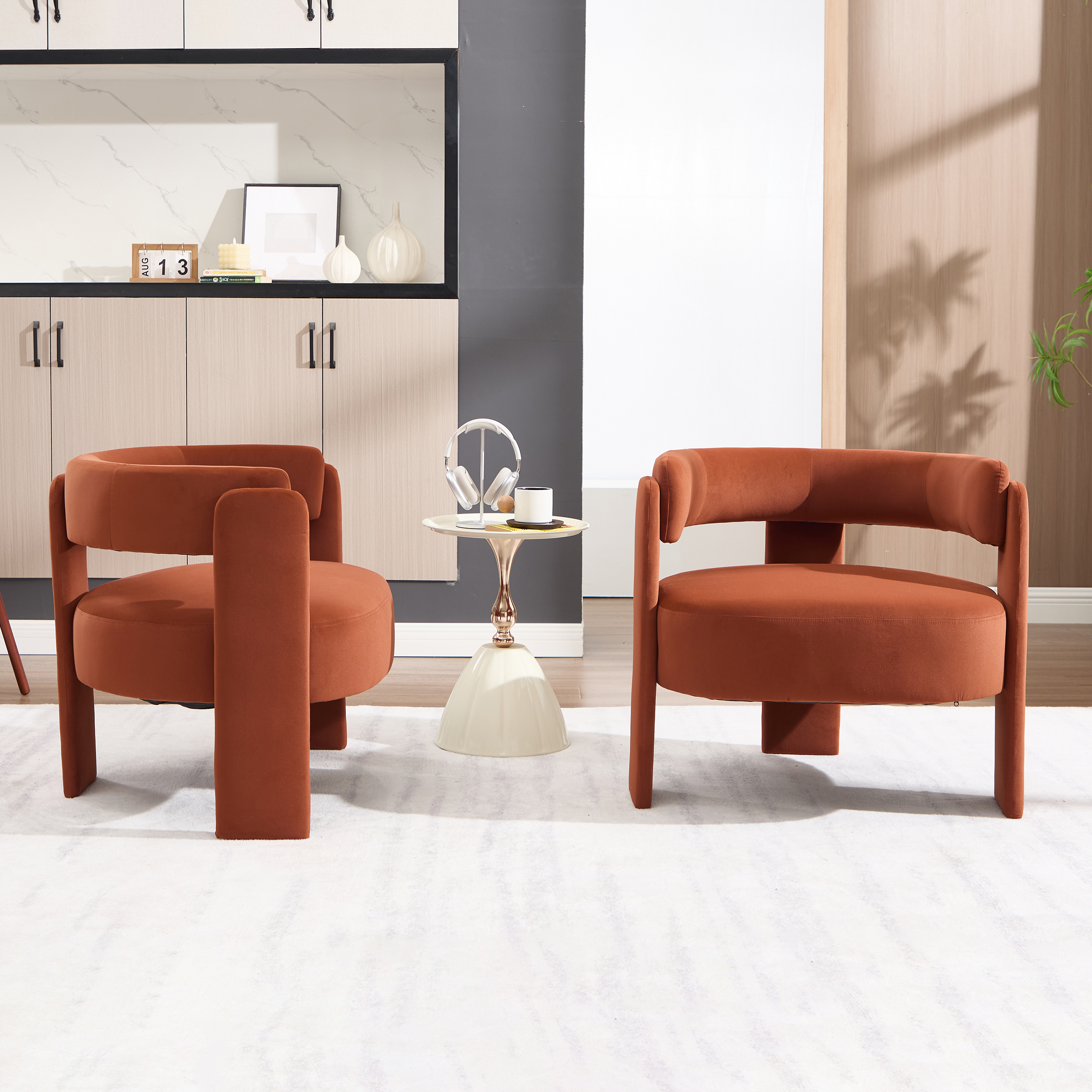 Orange Velvet Accent Chair - Nora Lane Home furniture - Metal accent, Upholstered - 27.17 x 14.96 x 29.13 in