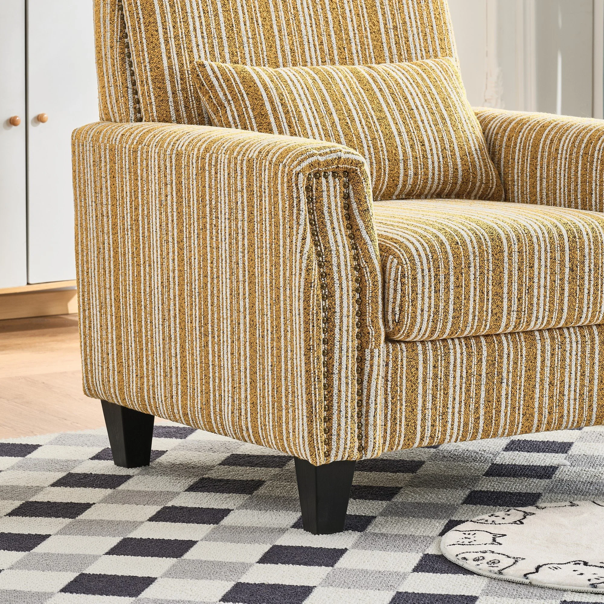 Yellow Solid Wood Modern Armchair with Nailhead Trim - Image 5
