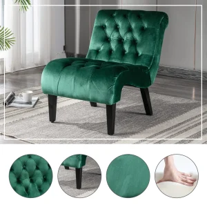Green Velvet Modern Accent Chair with Tufted