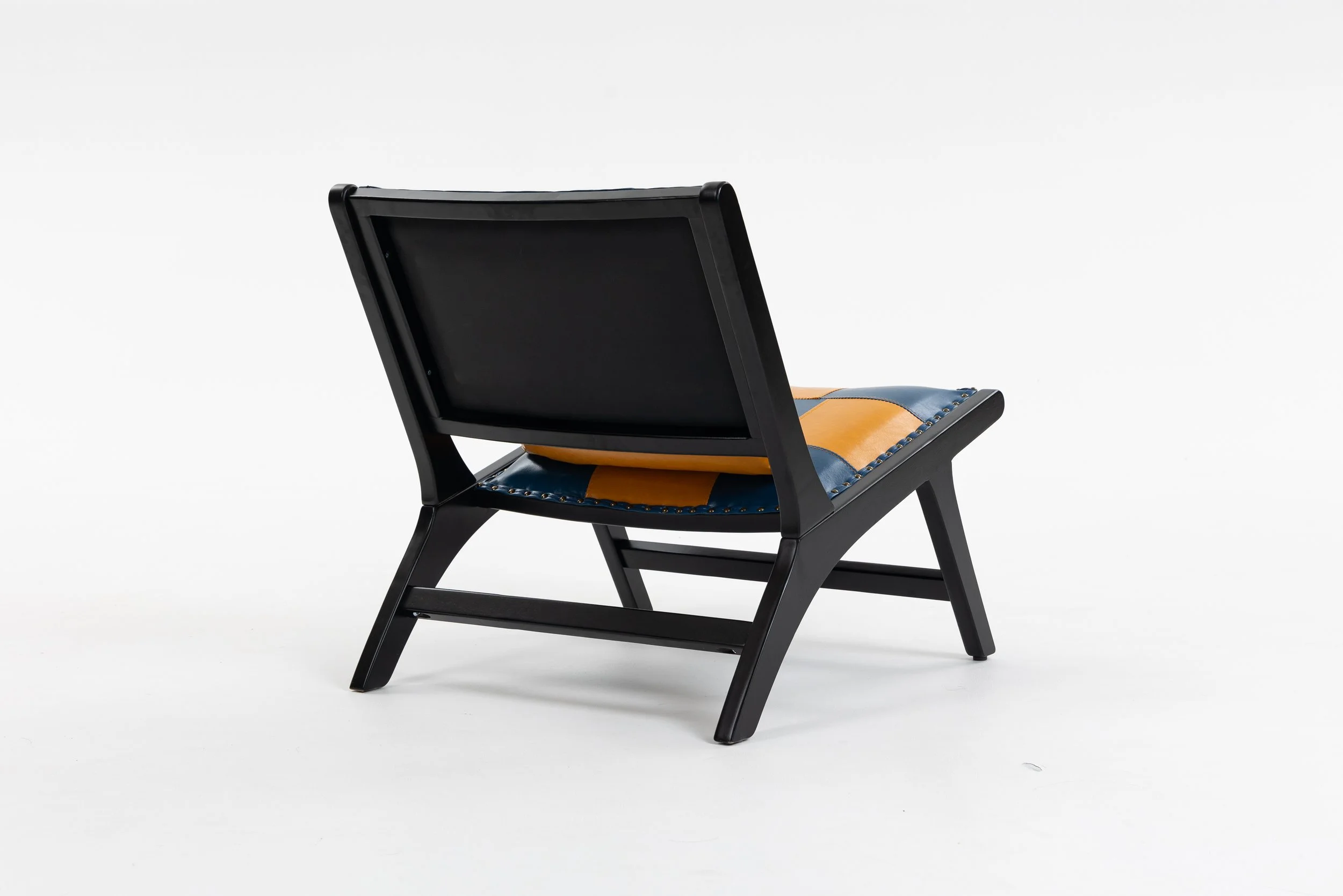 Blue and Yellow Faux Leather Mid-century Armchair - Image 7