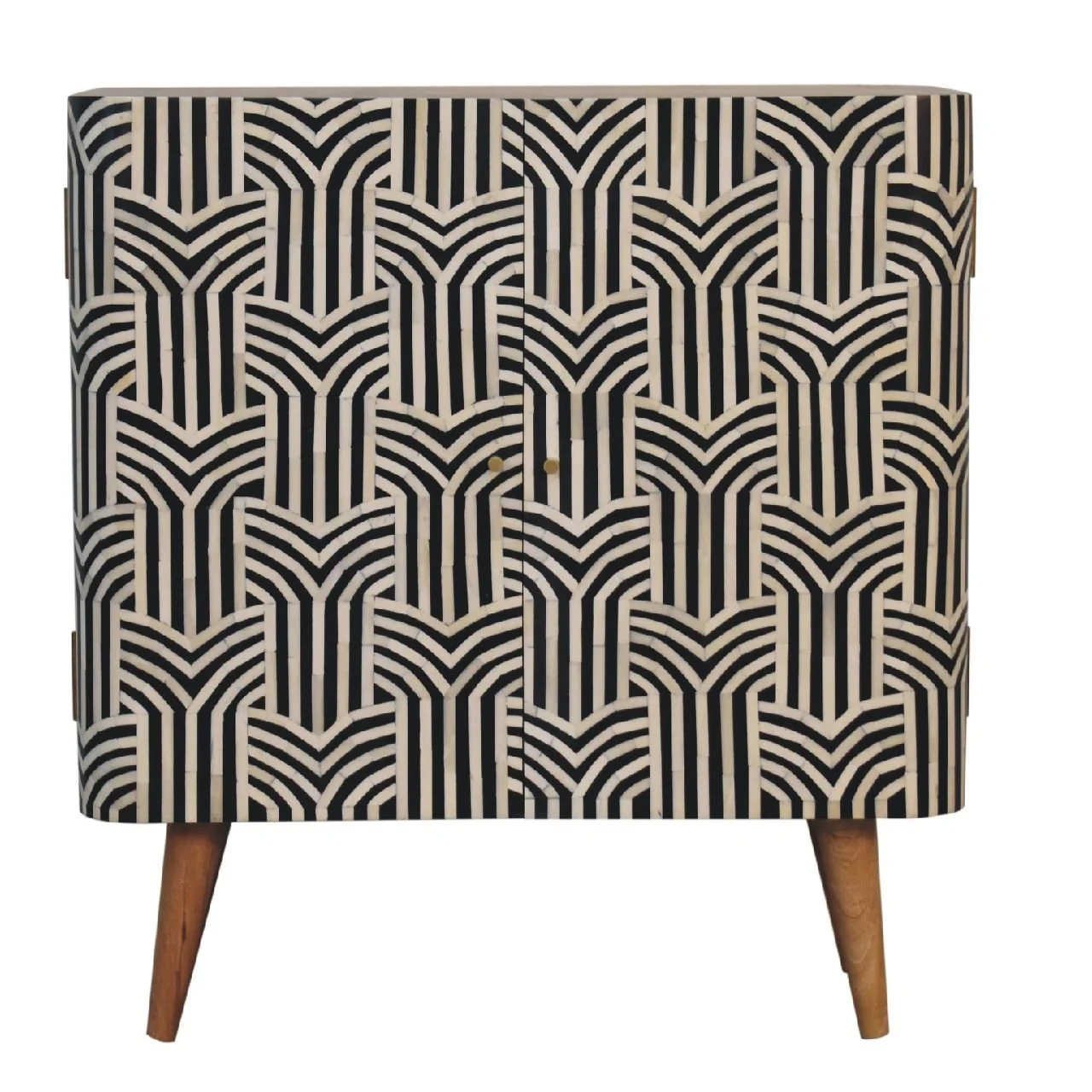 Black White Solid Wood Boho Storage Cabinet - Image 2