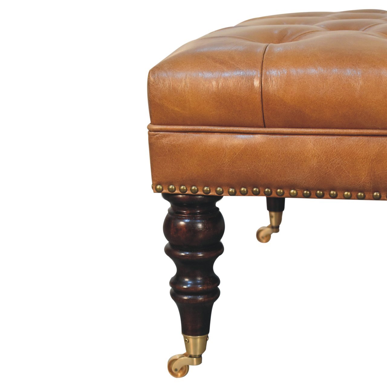 Brown Solid Wood Ottoman - Image 5