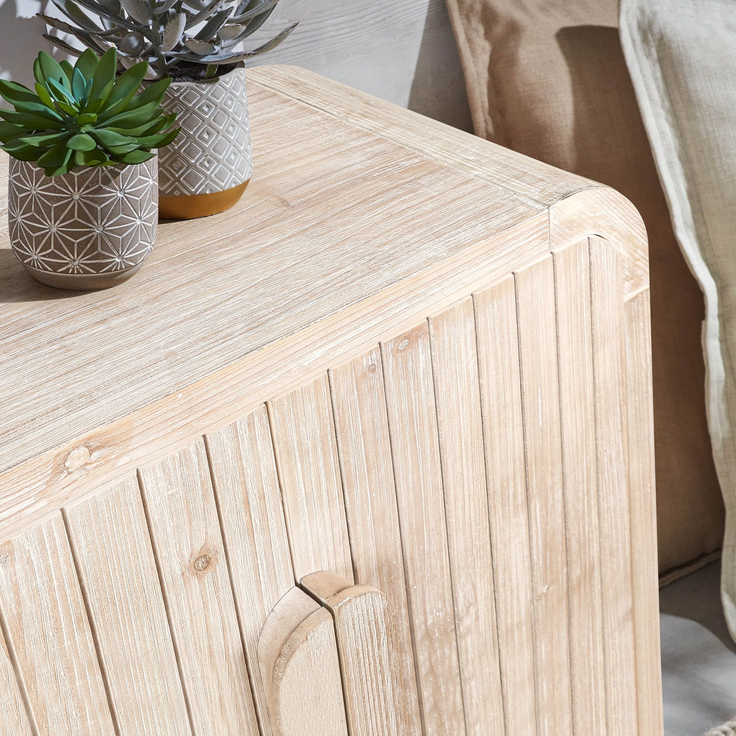Antique White and Natural Wood Wash Solid Wood Farmhouse Sideboard with Adjustable Shelves - Image 8