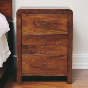 Chestnut Solid Wood Contemporary Nightstand with 3 Drawers
