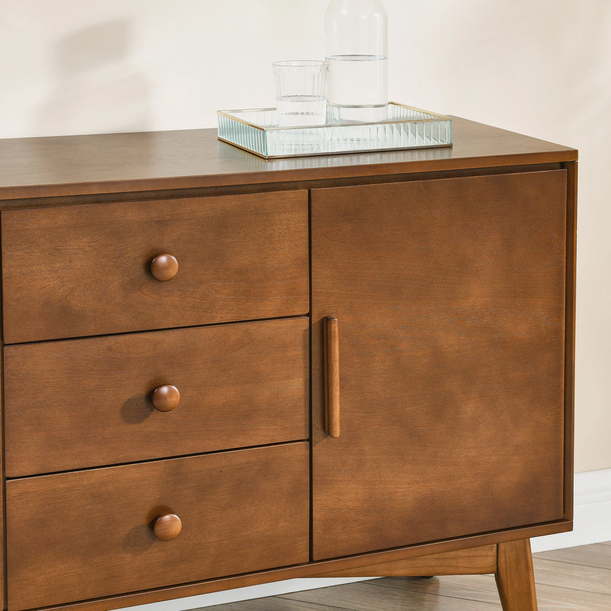 Walnut Solid Wood Mid-century Sideboard with 3 Drawers - Image 6